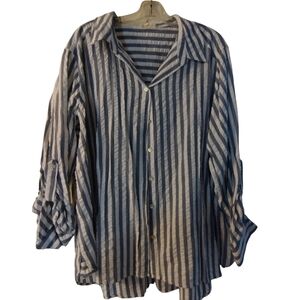 EUC Jane & Delancey Cotton Blue and White Striped Button-Up Shirt 3X
